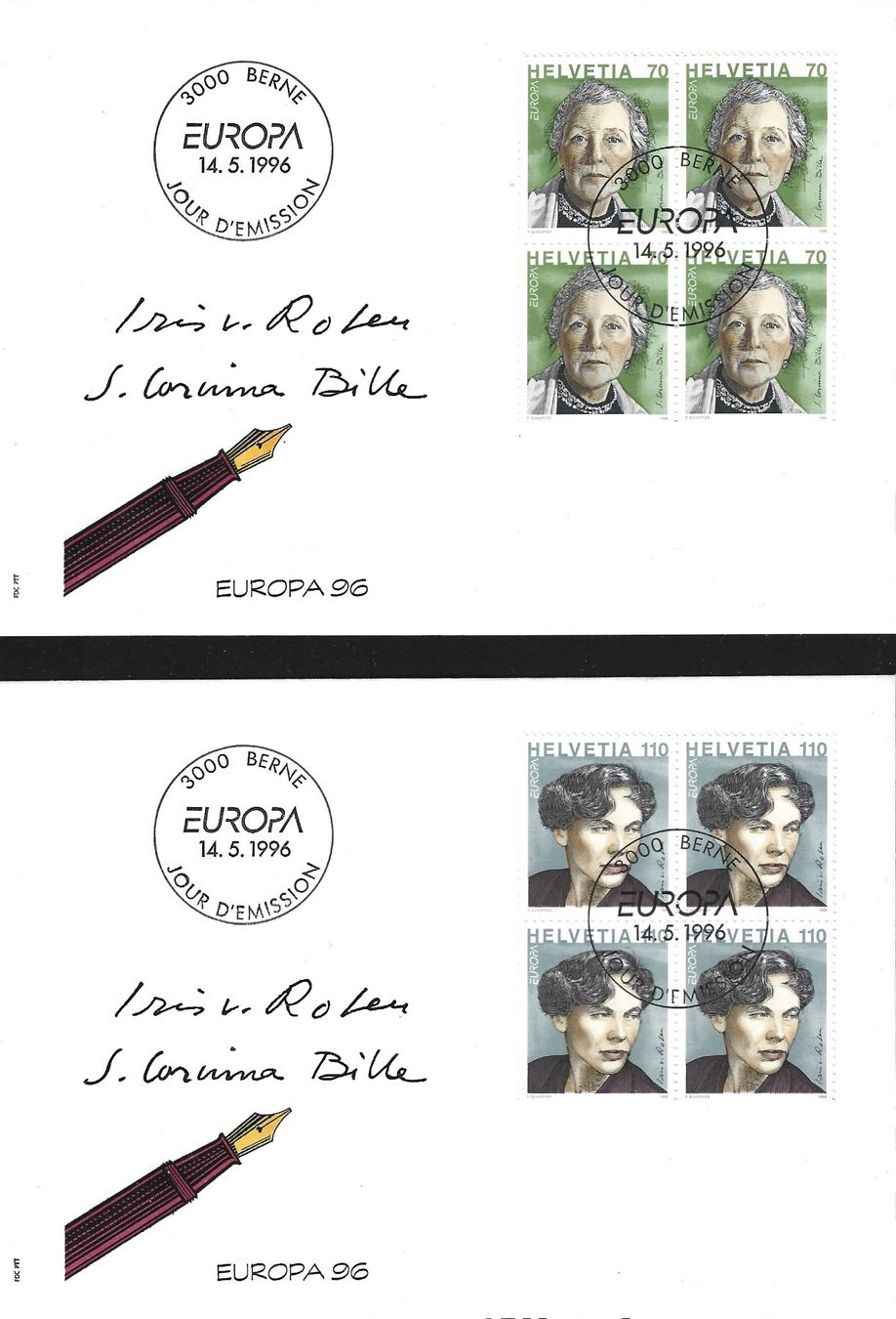 Alle Briefmarken: 1996  2x  FDC 4er  Europa – Gebraucht aus Rheinau von loxis
