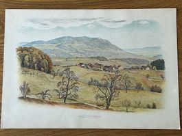 ✏️ Original Lithographie E. Schlatter Sonnenberg-Häuslenen ❗