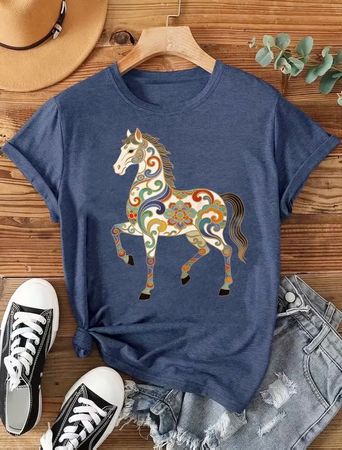 T-Shirt dunkelblau mit Pferdemotiv Grösse XL neuwertig