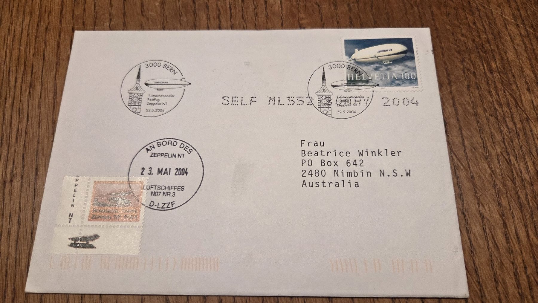 Alle Briefmarken: 2004 Zeppelin NT Postflug Weiterleitung Australien – Gebraucht aus Arni AG von Moth68