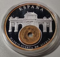 versilberte Medaille 50 mm PP, Inlay-Prägung Spanien