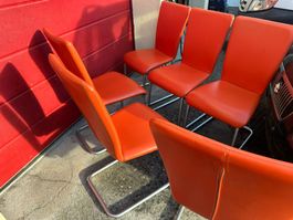 6er Set Stühle Freischwinger Orange Kunstleder Esszimmerstüh