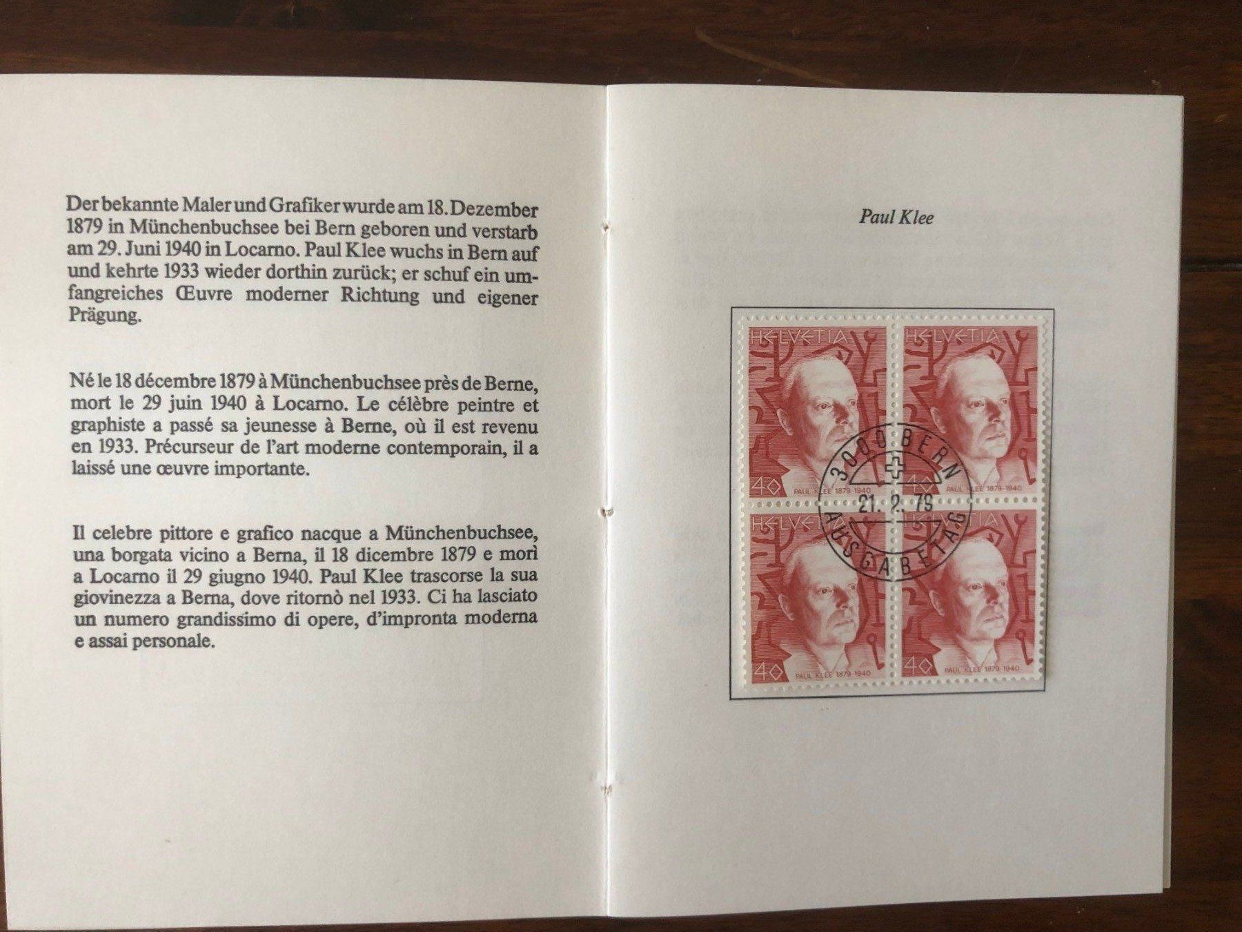 Tutti i francobolli: PTT-Heftli "Porträtmarken 1979 Wahlschweizer" 21.2.79 Bern – Nuovo (secondo la descrizione) da Landquart venduto da interesse63