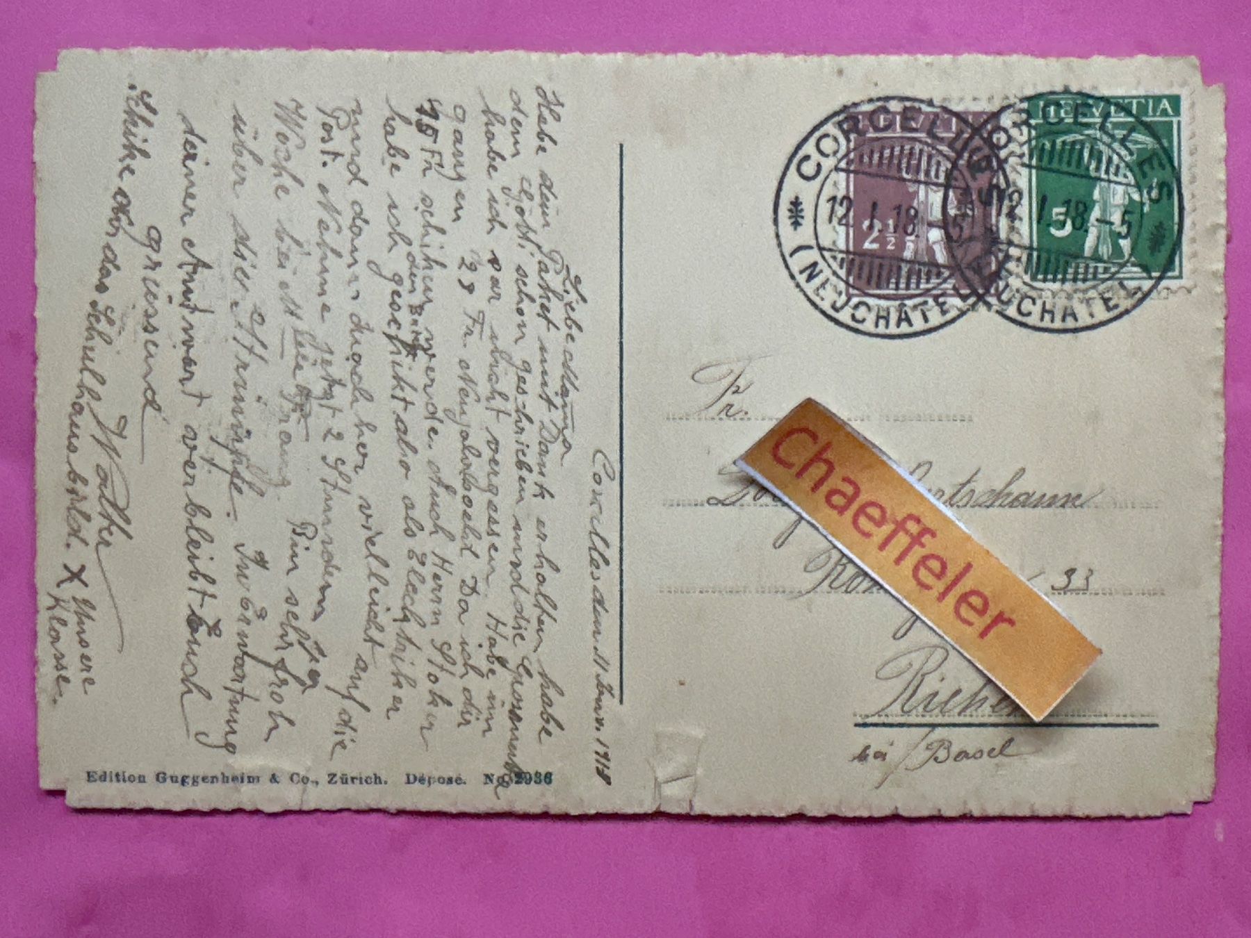 Cartes postales: 1918 Corcelles, Rue de la Croix – D'occasion à Zürich par Chaeffeler 1