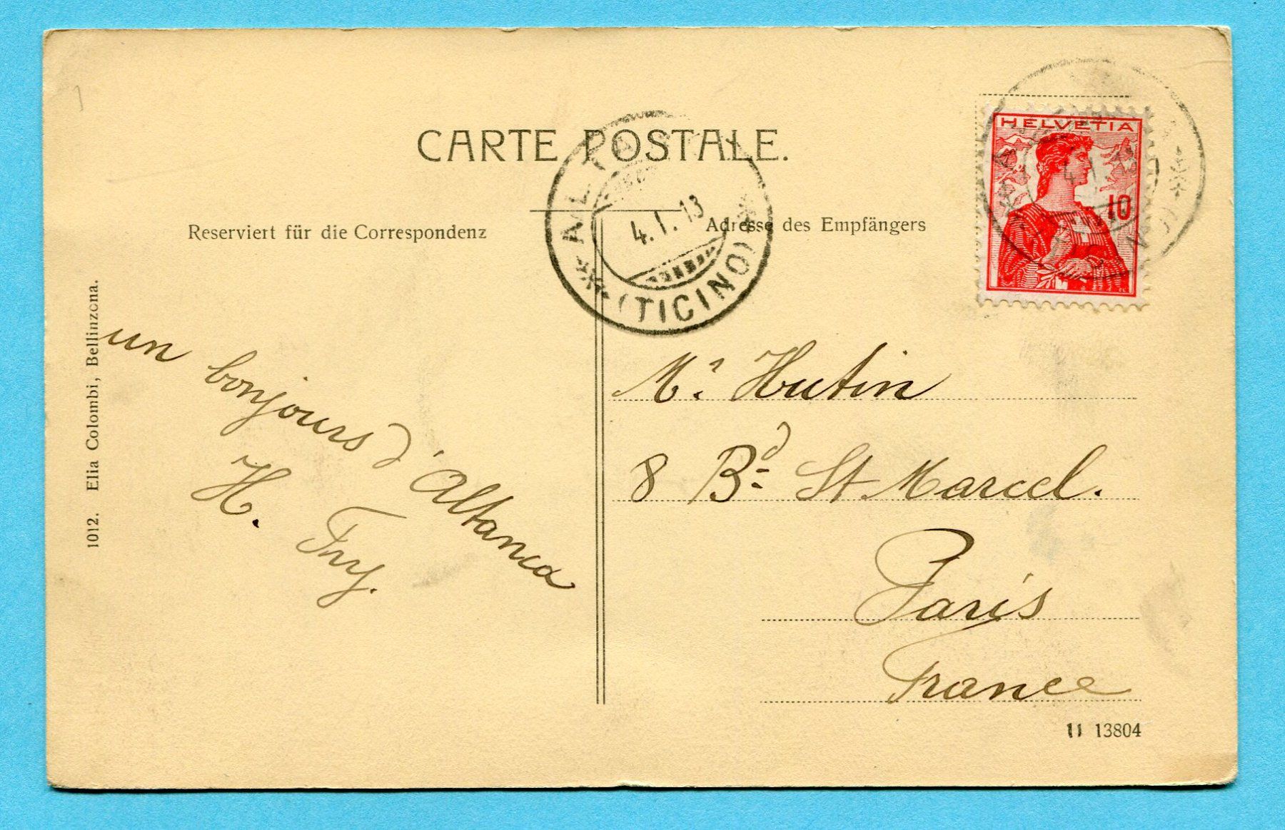 Ansichtskarten: Altanca 1913 – Gebraucht aus Opfikon von Prophila 1