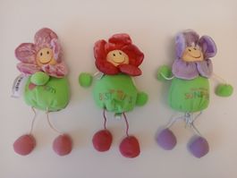 3 Flower Plush Toys "I Love Mom" "Best Buds" "Sunshine"
