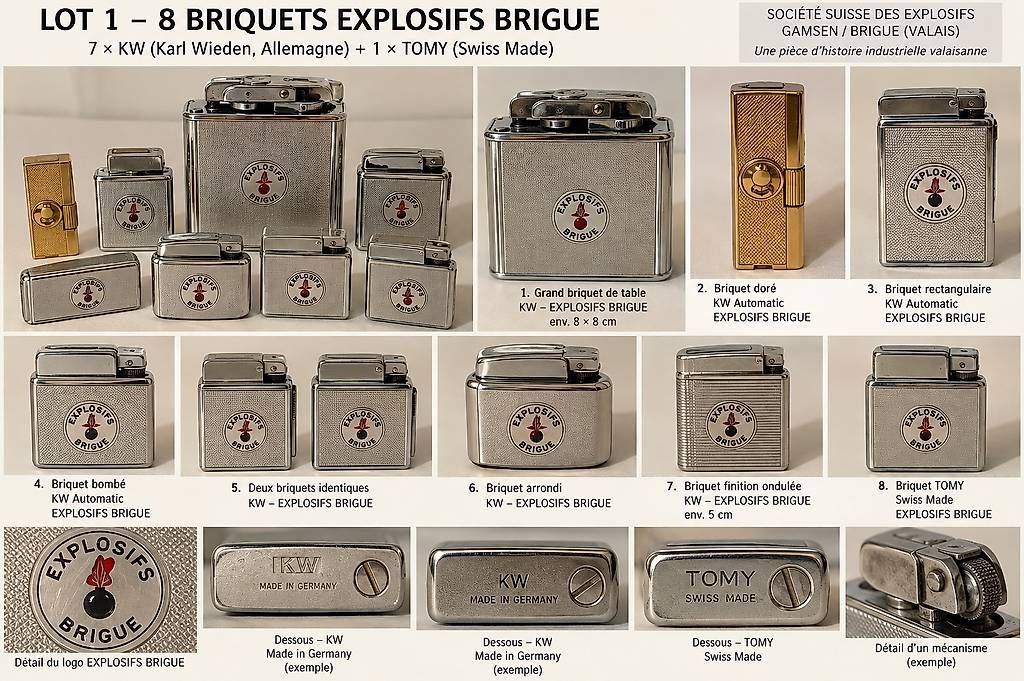 Accendini: Collection 8 briquets anciens EXPLOSIFS BRIGUE – Usato da Martigny venduto da Loulou-Setti