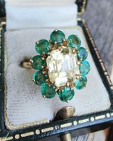 Vintage Gold Ring Gelber Saphir Smaragd 750 18ct