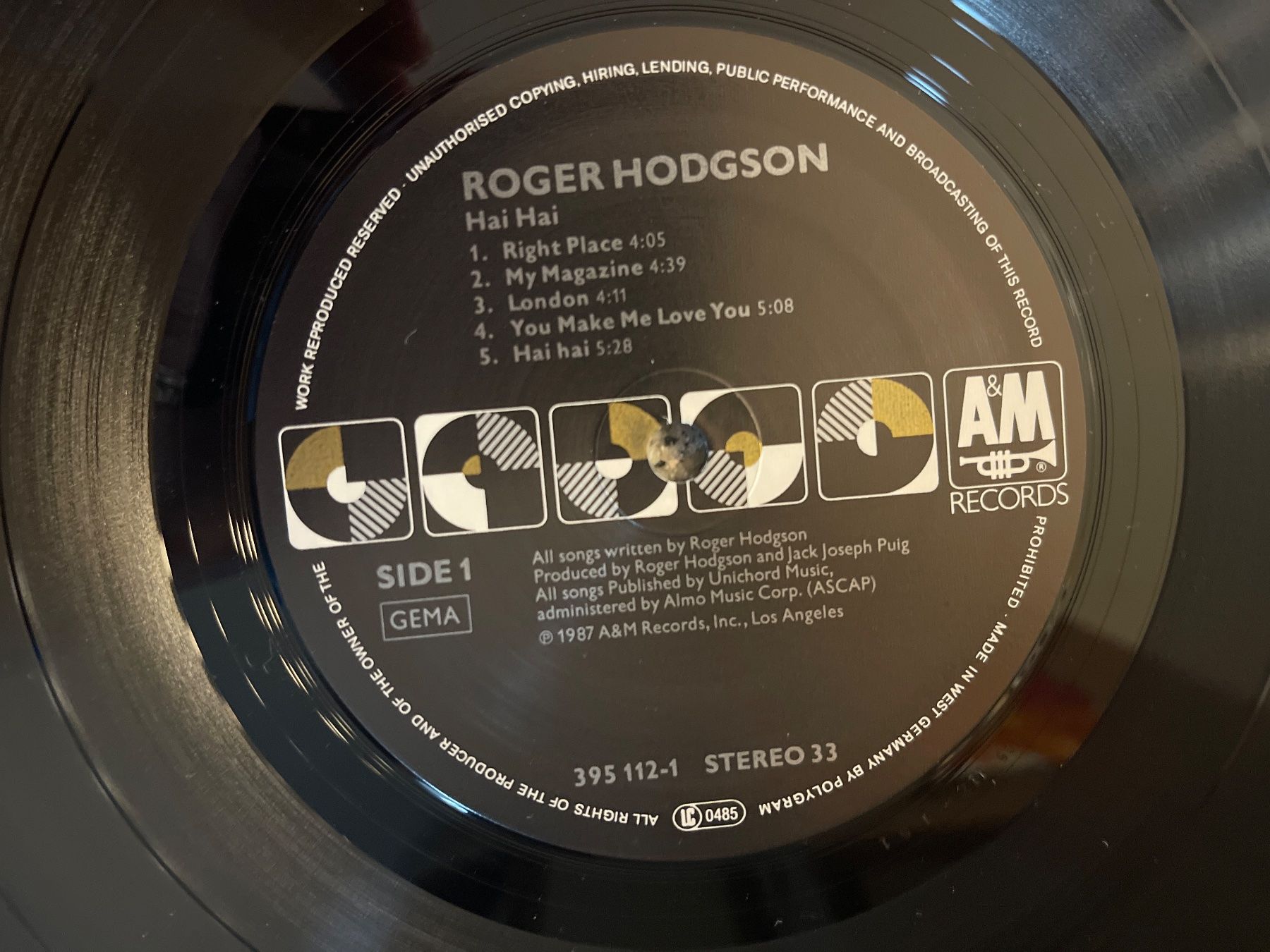 Dischi in vinile: A121/Roger Hodgson - Hai Hai – Usato da Frutigen venduto da Philippe_jsp 2
