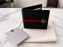 Gucci Herren Portemonnaie – Schwarz – Web Stripe – Double G