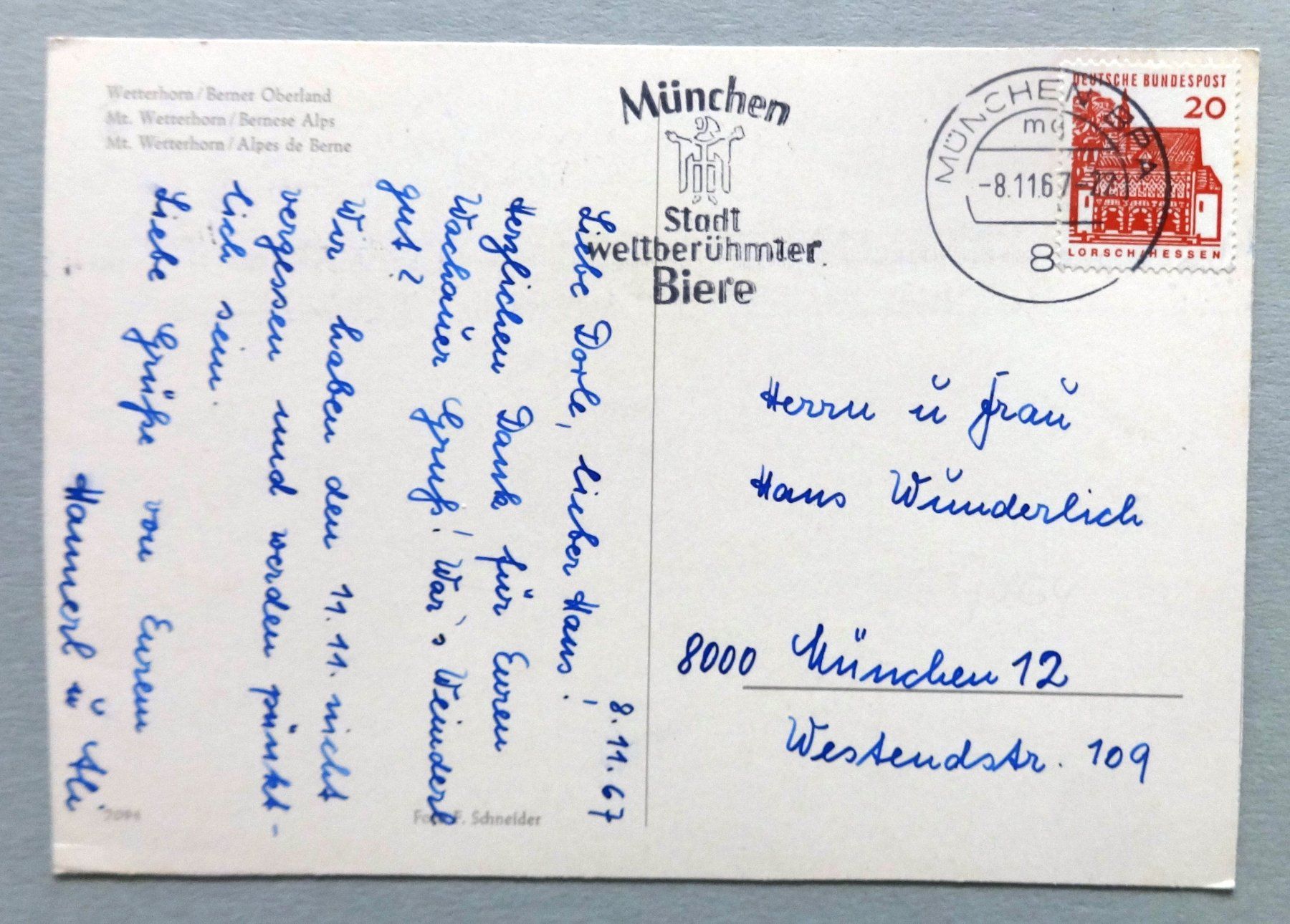 Cartoline postali: Wetterhorn, B.O. – Usato da Fétigny venduto da Billy2miny 1