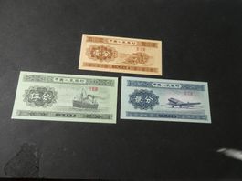 China 1953, 3 Geldscheine ungefaltet
