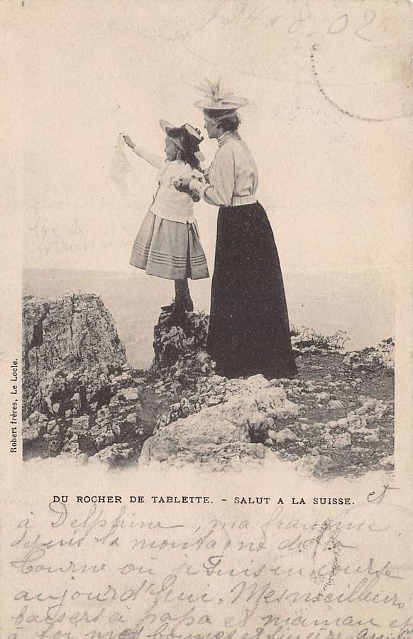 Cartoline postali: Du Rocher de Tablette - Salut à la Suisse, circulée 1902 – Usato da Frauenfeld venduto da POML