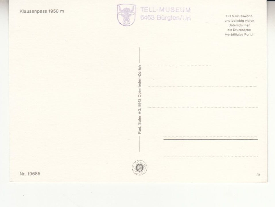 Cartoline postali: Klausenpass ca. 1970 – Usato da Bürglen TG venduto da StampGraf 1