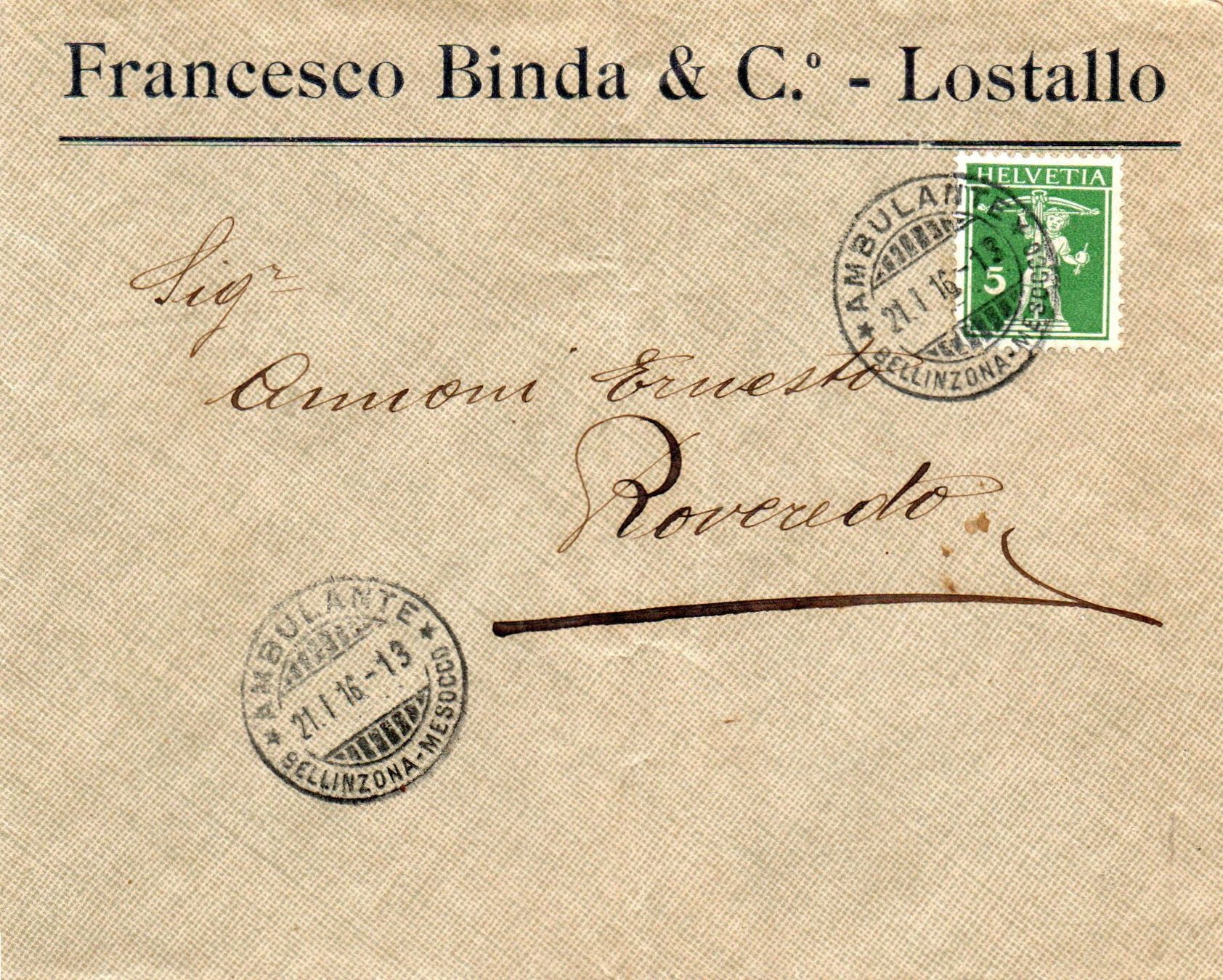 Alle Briefmarken: Francesco Binda & C° - Lostallo – Gebraucht aus Melano von pisonsdro
