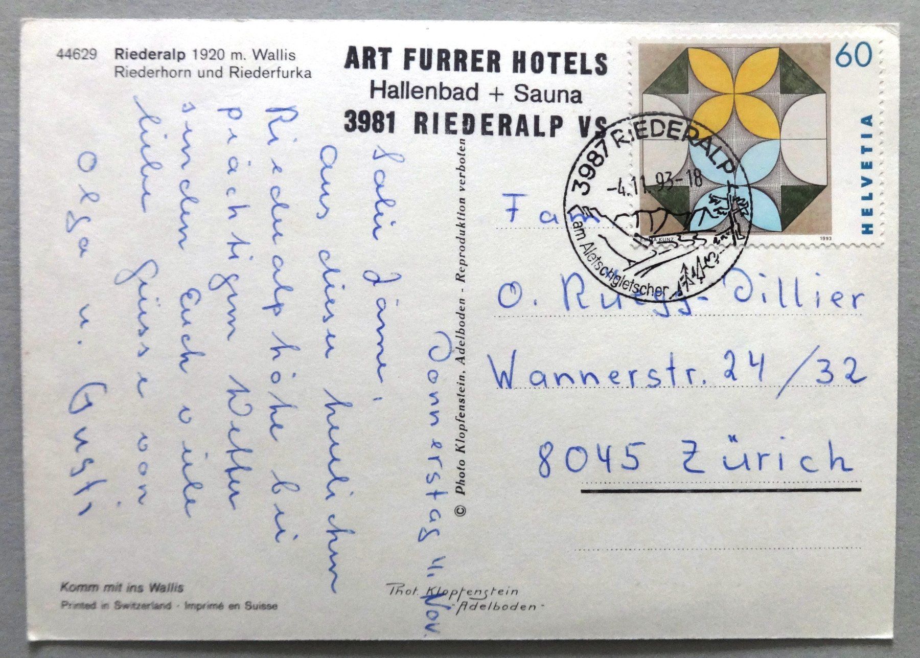 Cartoline postali: Riederalp 920 m, Walis – Usato da Fétigny venduto da Billy2miny 1