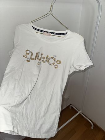 T-Shirt weiss mit Glitzer-Logo, Grösse M-L