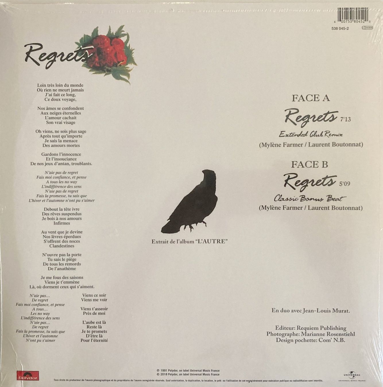 Dischi in vinile: MYLENE FARMER ET JEAN-LOUIS MURAT - REGRETS – Usato da Bottens venduto da hotter-than-hell 1