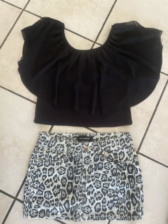 Damen Outfit Top und Rock Leo Print Neu Gr.XS 