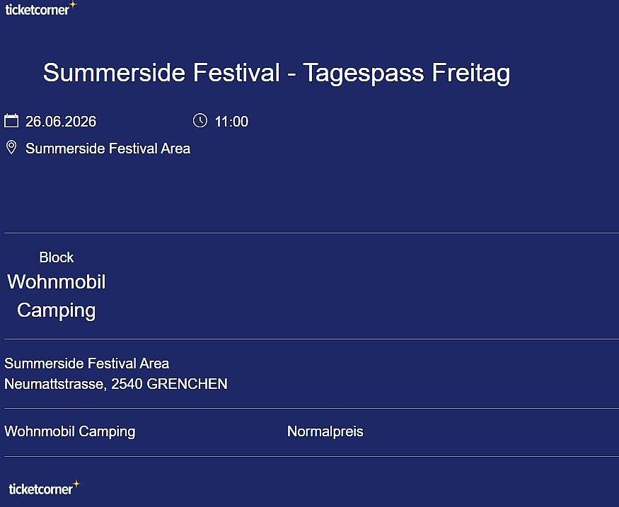 Biglietti: Womobil Ticket Summerside Festival – Usato da Ermatingen venduto da aha_7wlx