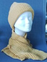 Handgestrickte Mütze und Schal (80cm) Set, Senfgelb