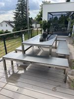 Mazuvo Swiss Gartentisch mit 4 Bänken mit 2 Kissen