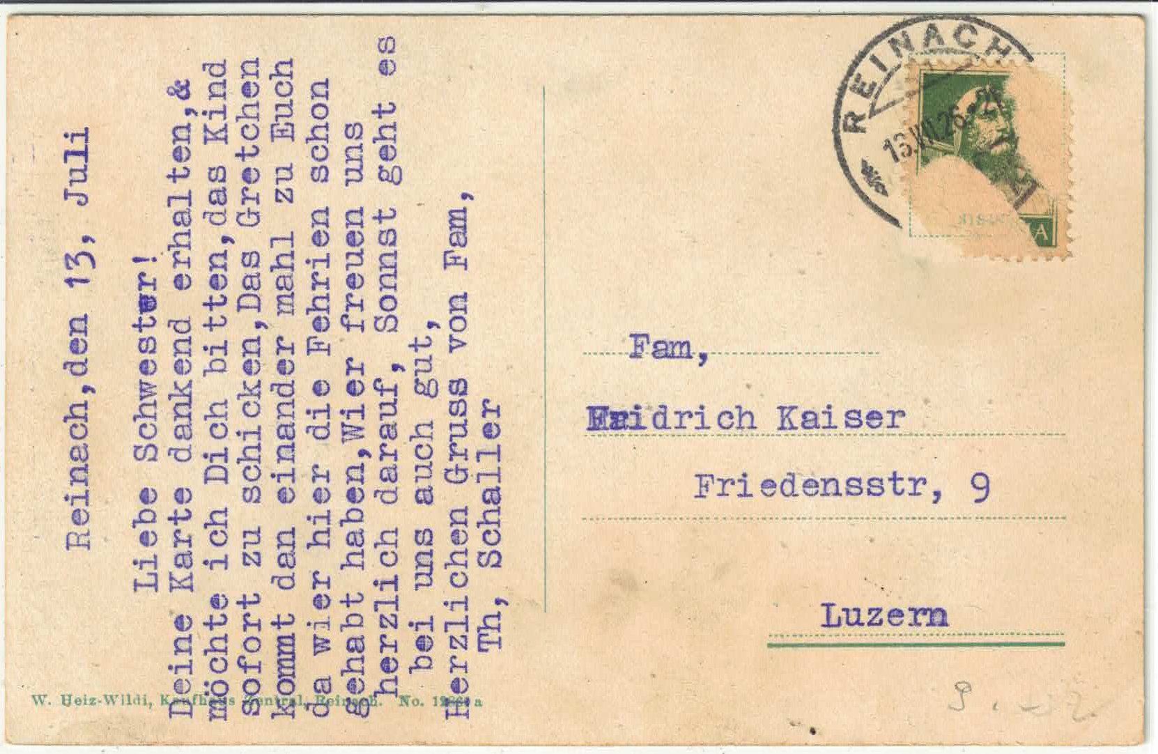 Cartoline postali: Reinach AG - Generalansicht - Litho – Usato da Ettingen venduto da Kartenplanet 1
