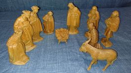 Holz Weihnachtskrippe 10-teilig geschnitzt Weihnachten Deko