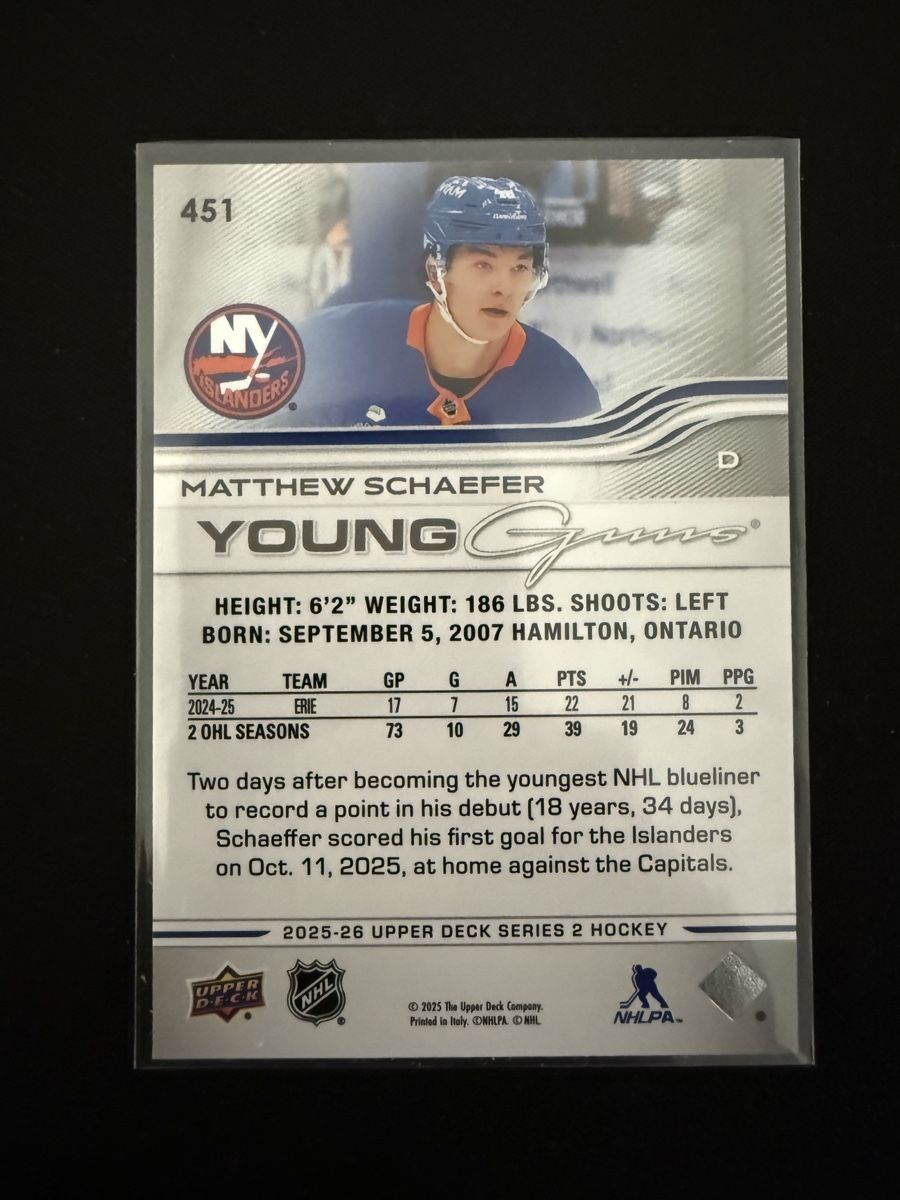 NHL Sammelbilder & Trading cards: Matthew Schaefer Young Guns - ungraded – Neu (gemäss Beschreibung) aus Fribourg von ptitJean33 6