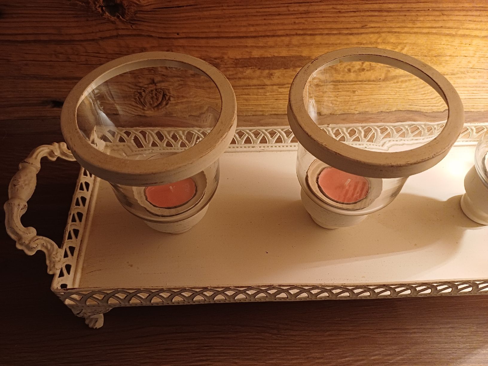 Kerzenständer: Windlicht-Set mit Tablett, Vintage-Look, Metall / Glas – Gebraucht aus Nassen von verrueckt 3