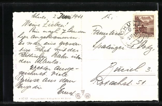 Cartoline postali: AK Schuls, Scuol mit Piz Pisoc, 1941 – Usato da Berlin venduto da bartko-reher 1