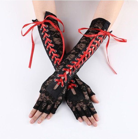 Handschuhe & Handstulpen: NEUE Halbfinger - Handschuhe mit Spitze schwarz-rot - 223315 – Neu und originalverpackt aus Küssnacht am Rigi von Pidu5