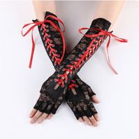 NEUE Halbfinger - Handschuhe mit Spitze schwarz-rot - 223315