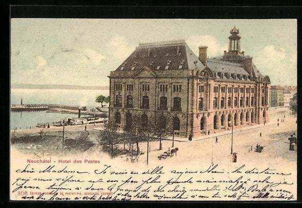 Cartoline postali: AK Neuchâtel, Hotel des Postes, 1901 – Usato da Berlin venduto da bartko-reher
