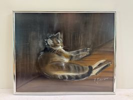 Ruhende Katze – Signiertes Gemälde