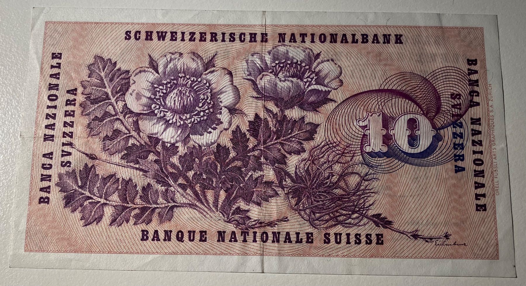 Banknoten: Schweiz 10 Franken 1973 Serie 83 Q – Gebraucht aus Algetshausen von Carrhard 1