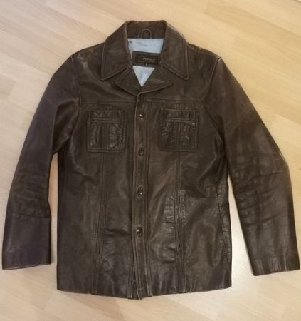 Veste en cuir véritable vintage 70', Taille XL, Brun foncé
