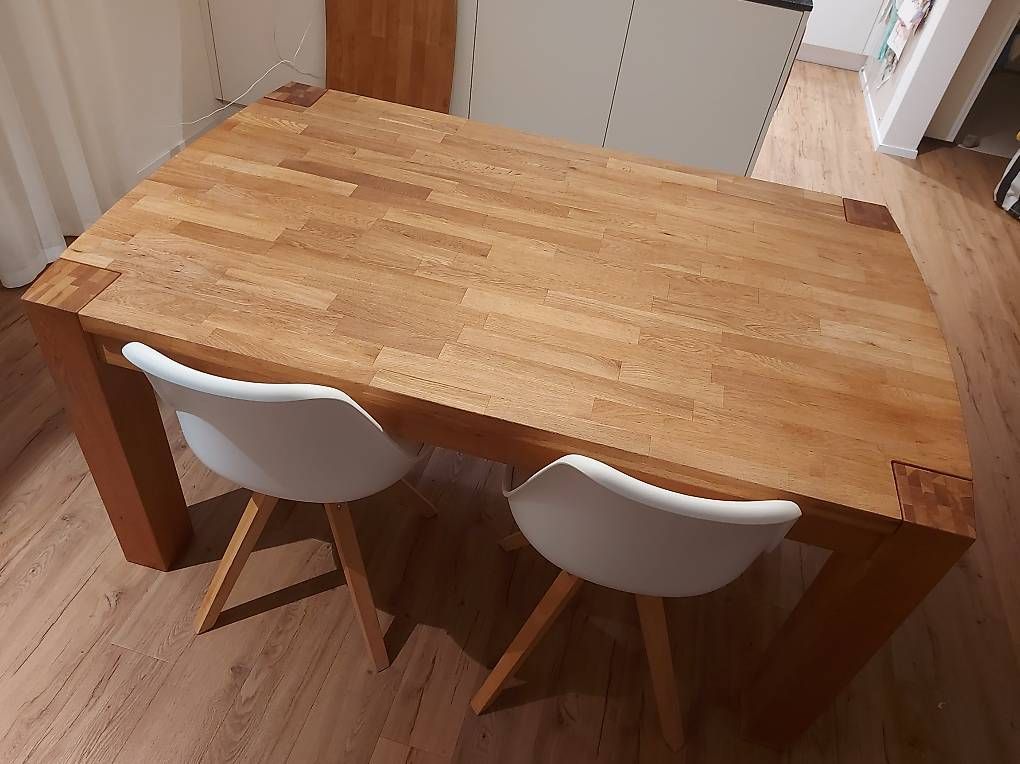 Jysk Set di tavolo e panche: Esstisch 160cm mit 2 Zusatzplatten und 6 Stühlen, Eiche – Usato da Dettighofen venduto da sab_6vw5 1