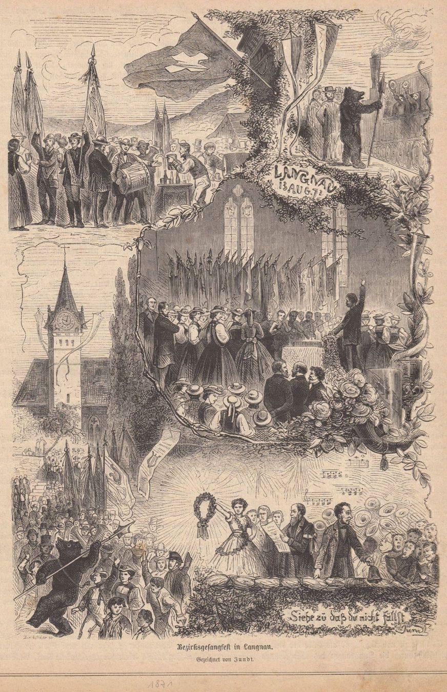 Stiche: LANGNAU, HOLZSTICH 1871 – Antik aus Grüningen von Kartensammler