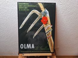 Werbeplakat OLMA 1944 original in Glas gefasst