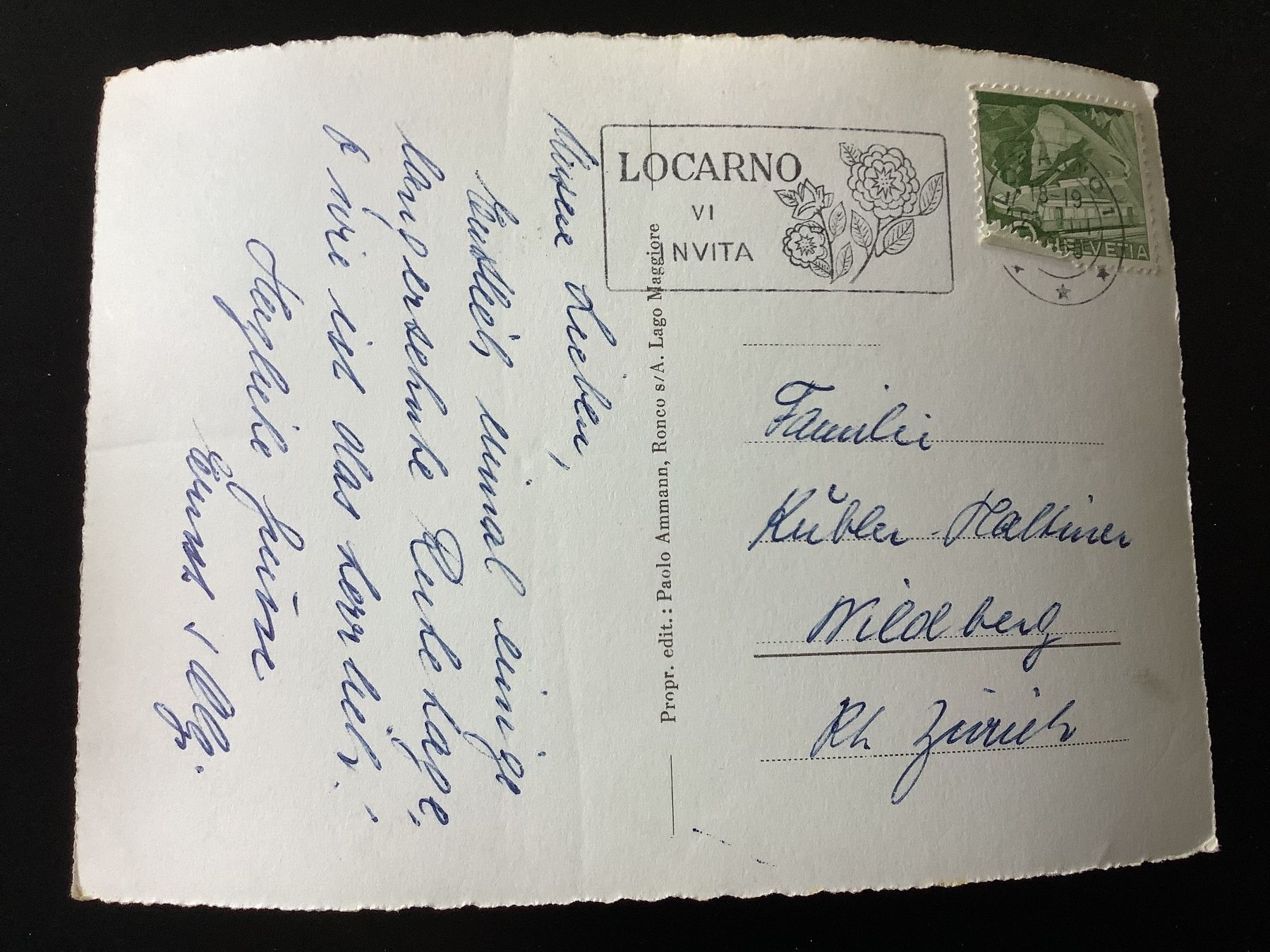 Cartoline postali: Ronco b Locarno gel 1960 – Usato da Bassersdorf venduto da F-104fan 1