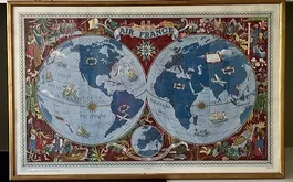 AIR FRANCE Mappemonde 1950 L. Boucher Vintage Perceval Paris