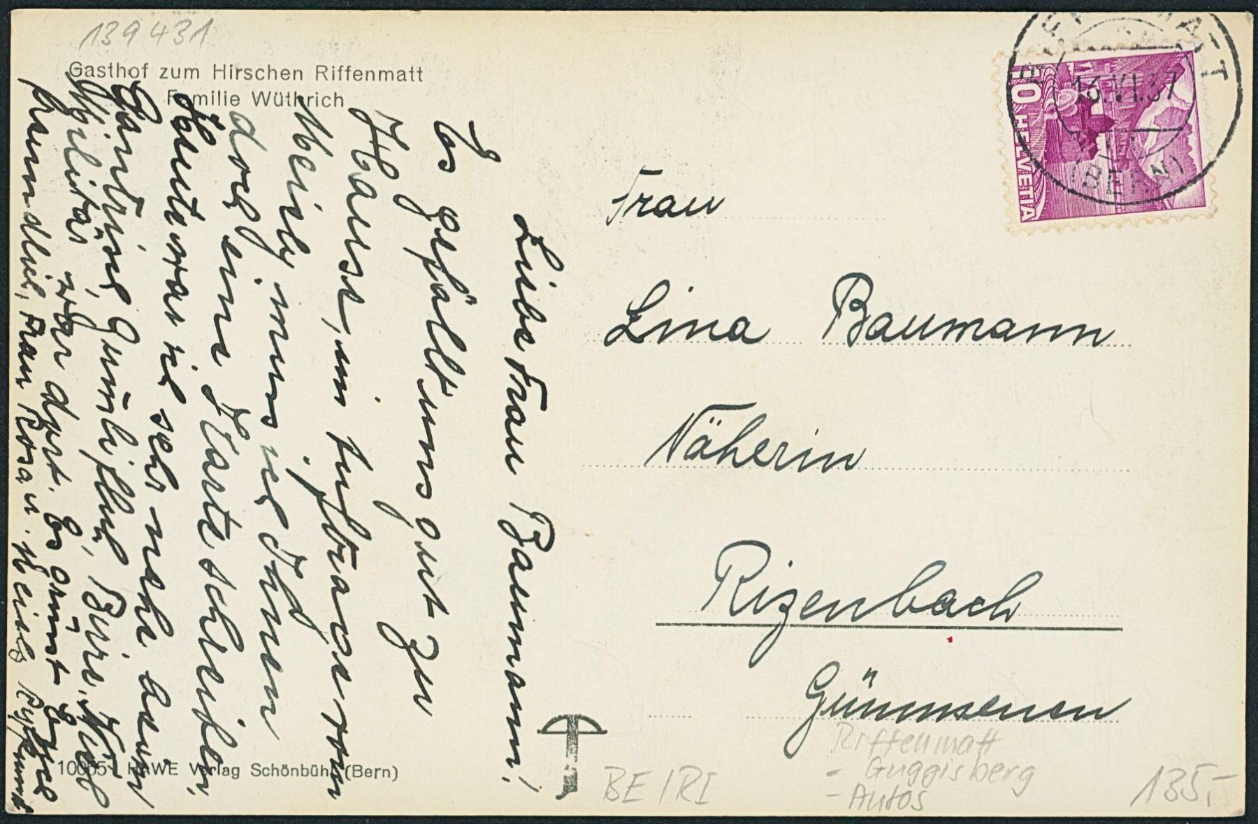 Cartoline postali: BE Riffenmatt - Auto - Guggisberg – Usato da Schindellegi venduto da masutka7 1