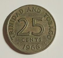 Trinidad & Tobago: Seltene 25 Cents Münze - 1966 - XF-40!