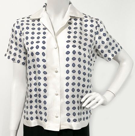 Bluse Top Seide weiss Gr. S/M Paisleymuster VINTAGE 1950s