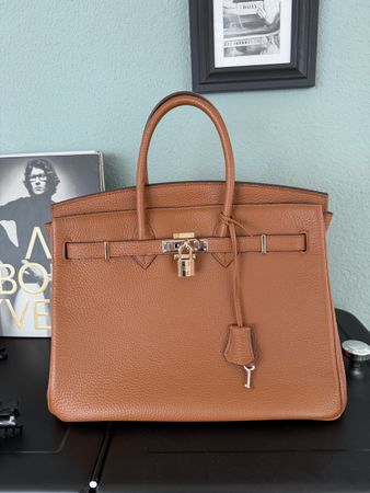 Braune Leder-Handtasche im Birkin-Style