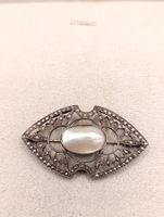 Jugendstil 925er Silber Brosche Markasiten Perlmutt punzen
