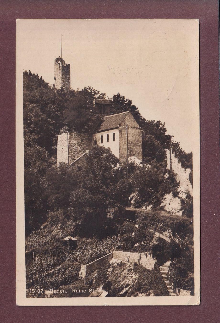 Cartoline postali: BADEN - Ruine Stein - 1929 – Usato da Pully venduto da nicecards