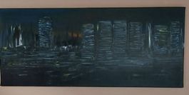 Bild: Abstrakte Skyline bei Nacht,handmade 25×58