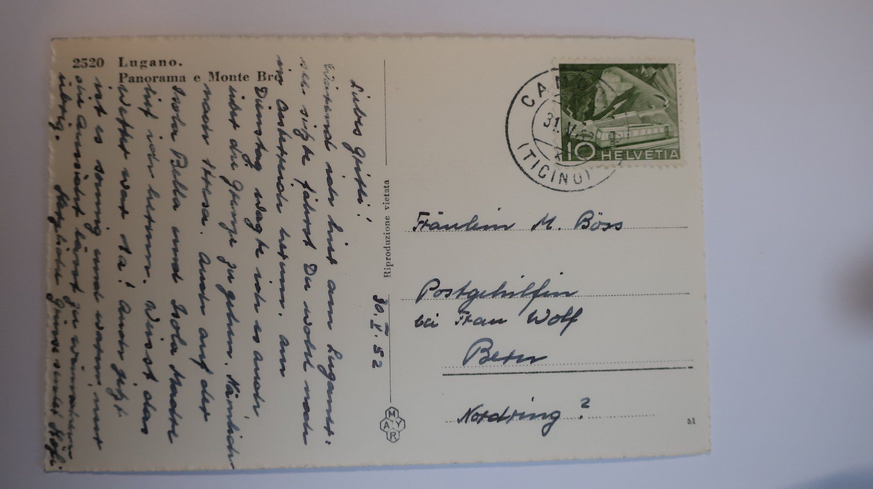 Cartes postales: Lugano Panorama e Monte bré 1952 – D'occasion à Cormoret par Pascalll2001 2